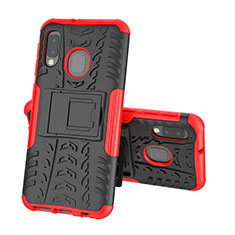 Silikon Hülle Handyhülle und Kunststoff Schutzhülle Hartschalen Tasche mit Ständer J01X für Samsung Galaxy A20e Rot