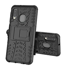 Silikon Hülle Handyhülle und Kunststoff Schutzhülle Hartschalen Tasche mit Ständer J01X für Samsung Galaxy A20e Schwarz