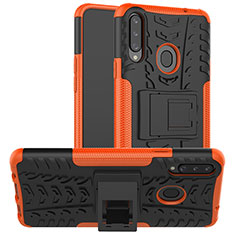 Silikon Hülle Handyhülle und Kunststoff Schutzhülle Hartschalen Tasche mit Ständer J01X für Samsung Galaxy A20s Orange