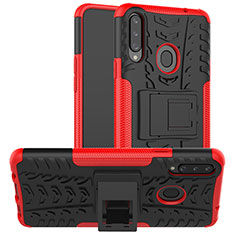 Silikon Hülle Handyhülle und Kunststoff Schutzhülle Hartschalen Tasche mit Ständer J01X für Samsung Galaxy A20s Rot