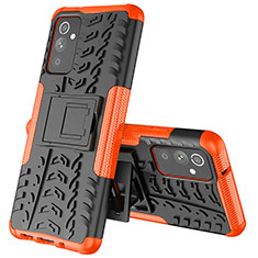 Silikon Hülle Handyhülle und Kunststoff Schutzhülle Hartschalen Tasche mit Ständer J01X für Samsung Galaxy A25 5G Orange