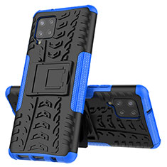 Silikon Hülle Handyhülle und Kunststoff Schutzhülle Hartschalen Tasche mit Ständer J01X für Samsung Galaxy A42 5G Blau