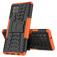 Silikon Hülle Handyhülle und Kunststoff Schutzhülle Hartschalen Tasche mit Ständer J01X für Samsung Galaxy A42 5G Orange