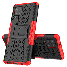 Silikon Hülle Handyhülle und Kunststoff Schutzhülle Hartschalen Tasche mit Ständer J01X für Samsung Galaxy A42 5G Rot