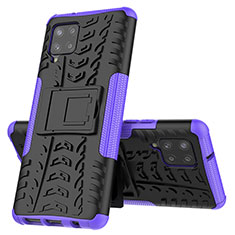 Silikon Hülle Handyhülle und Kunststoff Schutzhülle Hartschalen Tasche mit Ständer J01X für Samsung Galaxy A42 5G Violett