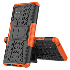 Silikon Hülle Handyhülle und Kunststoff Schutzhülle Hartschalen Tasche mit Ständer J01X für Samsung Galaxy A51 4G Orange