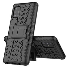 Silikon Hülle Handyhülle und Kunststoff Schutzhülle Hartschalen Tasche mit Ständer J01X für Samsung Galaxy A51 4G Schwarz
