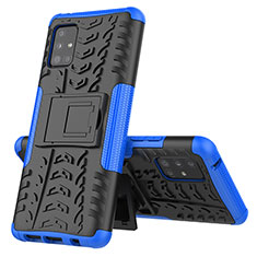 Silikon Hülle Handyhülle und Kunststoff Schutzhülle Hartschalen Tasche mit Ständer J01X für Samsung Galaxy A51 5G Blau