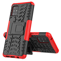 Silikon Hülle Handyhülle und Kunststoff Schutzhülle Hartschalen Tasche mit Ständer J01X für Samsung Galaxy A51 5G Rot