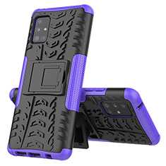Silikon Hülle Handyhülle und Kunststoff Schutzhülle Hartschalen Tasche mit Ständer J01X für Samsung Galaxy A51 5G Violett