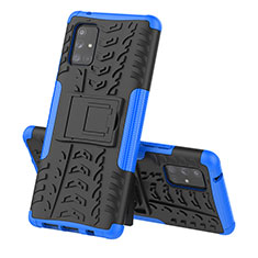 Silikon Hülle Handyhülle und Kunststoff Schutzhülle Hartschalen Tasche mit Ständer J01X für Samsung Galaxy A71 5G Blau