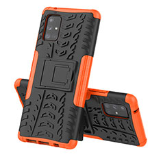 Silikon Hülle Handyhülle und Kunststoff Schutzhülle Hartschalen Tasche mit Ständer J01X für Samsung Galaxy A71 5G Orange