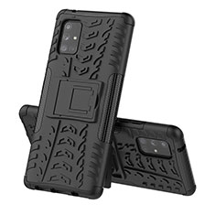Silikon Hülle Handyhülle und Kunststoff Schutzhülle Hartschalen Tasche mit Ständer J01X für Samsung Galaxy A71 5G Schwarz