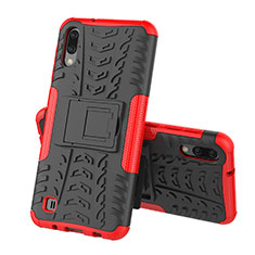 Silikon Hülle Handyhülle und Kunststoff Schutzhülle Hartschalen Tasche mit Ständer J01X für Samsung Galaxy M10 Rot