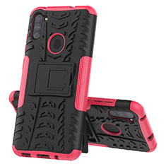 Silikon Hülle Handyhülle und Kunststoff Schutzhülle Hartschalen Tasche mit Ständer J01X für Samsung Galaxy M11 Pink
