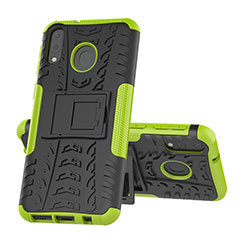 Silikon Hülle Handyhülle und Kunststoff Schutzhülle Hartschalen Tasche mit Ständer J01X für Samsung Galaxy M20 Grün