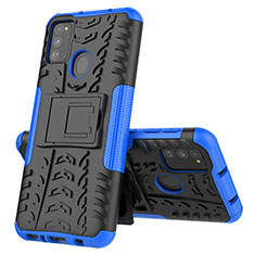 Silikon Hülle Handyhülle und Kunststoff Schutzhülle Hartschalen Tasche mit Ständer J01X für Samsung Galaxy M30s Blau
