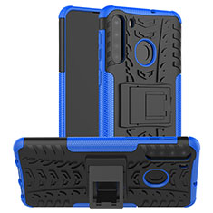 Silikon Hülle Handyhülle und Kunststoff Schutzhülle Hartschalen Tasche mit Ständer J02X für Samsung Galaxy A21 Blau