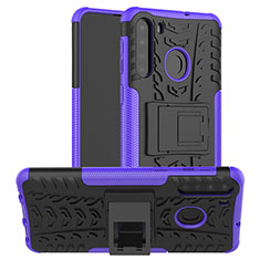 Silikon Hülle Handyhülle und Kunststoff Schutzhülle Hartschalen Tasche mit Ständer J02X für Samsung Galaxy A21 Violett