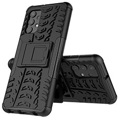 Silikon Hülle Handyhülle und Kunststoff Schutzhülle Hartschalen Tasche mit Ständer JX01 für Samsung Galaxy M32 5G Schwarz