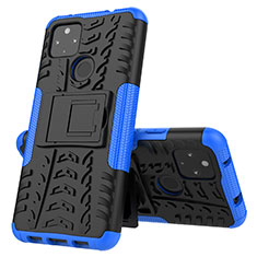 Silikon Hülle Handyhülle und Kunststoff Schutzhülle Hartschalen Tasche mit Ständer JX1 für Google Pixel 5 XL 5G Blau