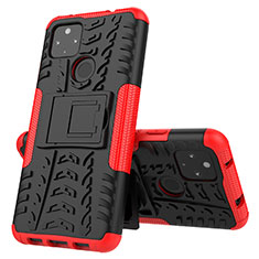Silikon Hülle Handyhülle und Kunststoff Schutzhülle Hartschalen Tasche mit Ständer JX1 für Google Pixel 5 XL 5G Rot