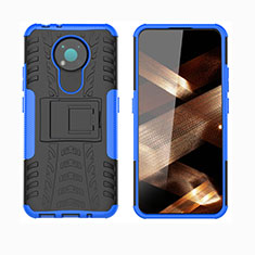Silikon Hülle Handyhülle und Kunststoff Schutzhülle Hartschalen Tasche mit Ständer JX1 für Nokia 3.4 Blau