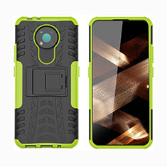 Silikon Hülle Handyhülle und Kunststoff Schutzhülle Hartschalen Tasche mit Ständer JX1 für Nokia 3.4 Grün
