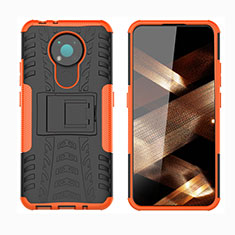 Silikon Hülle Handyhülle und Kunststoff Schutzhülle Hartschalen Tasche mit Ständer JX1 für Nokia 3.4 Orange