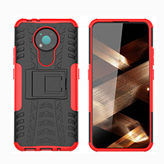 Silikon Hülle Handyhülle und Kunststoff Schutzhülle Hartschalen Tasche mit Ständer JX1 für Nokia 3.4 Rot