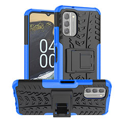 Silikon Hülle Handyhülle und Kunststoff Schutzhülle Hartschalen Tasche mit Ständer JX1 für Nokia G400 5G Blau