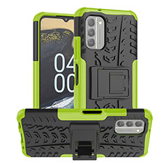 Silikon Hülle Handyhülle und Kunststoff Schutzhülle Hartschalen Tasche mit Ständer JX1 für Nokia G400 5G Grün