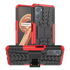 Silikon Hülle Handyhülle und Kunststoff Schutzhülle Hartschalen Tasche mit Ständer JX1 für Oppo A96 4G Rot