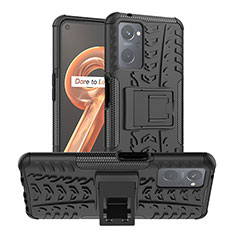 Silikon Hülle Handyhülle und Kunststoff Schutzhülle Hartschalen Tasche mit Ständer JX1 für Oppo A96 4G Schwarz