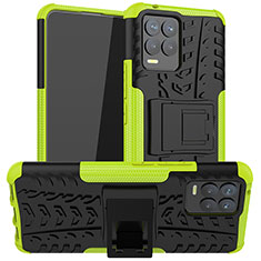 Silikon Hülle Handyhülle und Kunststoff Schutzhülle Hartschalen Tasche mit Ständer JX1 für Realme 8 4G Grün