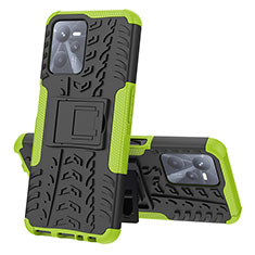 Silikon Hülle Handyhülle und Kunststoff Schutzhülle Hartschalen Tasche mit Ständer JX1 für Realme Narzo 50A Prime Grün