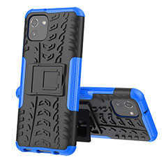 Silikon Hülle Handyhülle und Kunststoff Schutzhülle Hartschalen Tasche mit Ständer JX1 für Samsung Galaxy A03 Blau