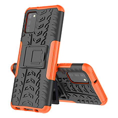 Silikon Hülle Handyhülle und Kunststoff Schutzhülle Hartschalen Tasche mit Ständer JX1 für Samsung Galaxy M02s Orange