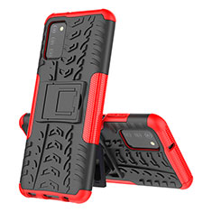 Silikon Hülle Handyhülle und Kunststoff Schutzhülle Hartschalen Tasche mit Ständer JX1 für Samsung Galaxy M02s Rot