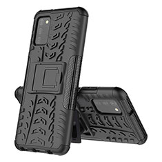 Silikon Hülle Handyhülle und Kunststoff Schutzhülle Hartschalen Tasche mit Ständer JX1 für Samsung Galaxy M02s Schwarz