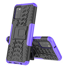 Silikon Hülle Handyhülle und Kunststoff Schutzhülle Hartschalen Tasche mit Ständer JX1 für Samsung Galaxy M02s Violett