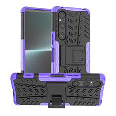 Silikon Hülle Handyhülle und Kunststoff Schutzhülle Hartschalen Tasche mit Ständer JX1 für Sony Xperia 1 V Violett
