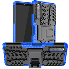 Silikon Hülle Handyhülle und Kunststoff Schutzhülle Hartschalen Tasche mit Ständer JX1 für Sony Xperia 10 III Blau