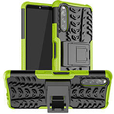 Silikon Hülle Handyhülle und Kunststoff Schutzhülle Hartschalen Tasche mit Ständer JX1 für Sony Xperia 10 III Grün