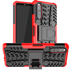 Silikon Hülle Handyhülle und Kunststoff Schutzhülle Hartschalen Tasche mit Ständer JX1 für Sony Xperia 10 III Lite Rot