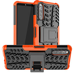 Silikon Hülle Handyhülle und Kunststoff Schutzhülle Hartschalen Tasche mit Ständer JX1 für Sony Xperia 10 III Orange
