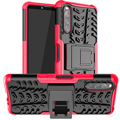 Silikon Hülle Handyhülle und Kunststoff Schutzhülle Hartschalen Tasche mit Ständer JX1 für Sony Xperia 10 III Pink