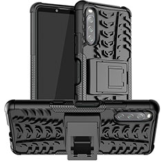Silikon Hülle Handyhülle und Kunststoff Schutzhülle Hartschalen Tasche mit Ständer JX1 für Sony Xperia 10 III Schwarz