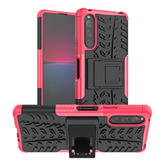 Silikon Hülle Handyhülle und Kunststoff Schutzhülle Hartschalen Tasche mit Ständer JX1 für Sony Xperia 10 V Pink