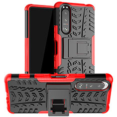 Silikon Hülle Handyhülle und Kunststoff Schutzhülle Hartschalen Tasche mit Ständer JX1 für Sony Xperia 5 III Rot